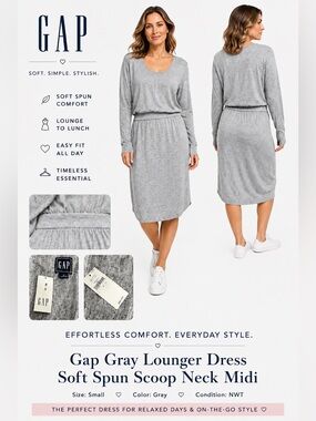 Gap gray dress lounger Soft Spun Scoop neck casual midi small NWT